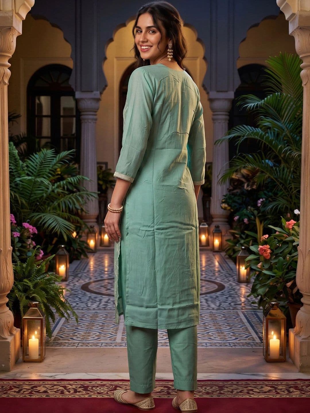 Indo Era Women Ethnic Motifs Embroidered Regular Thread Work Kurta with Trousers & With Dupatta thumbnail 3