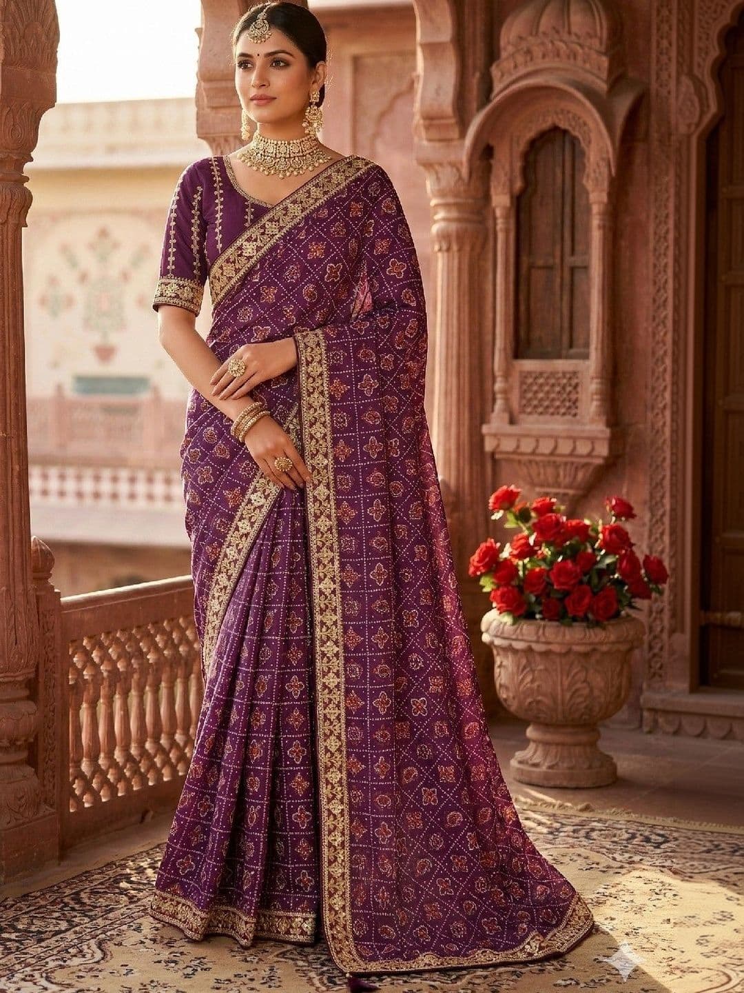 SmileyFashion Bandhani Embroidered Art Silk Designer Bandhani Saree - view 1
