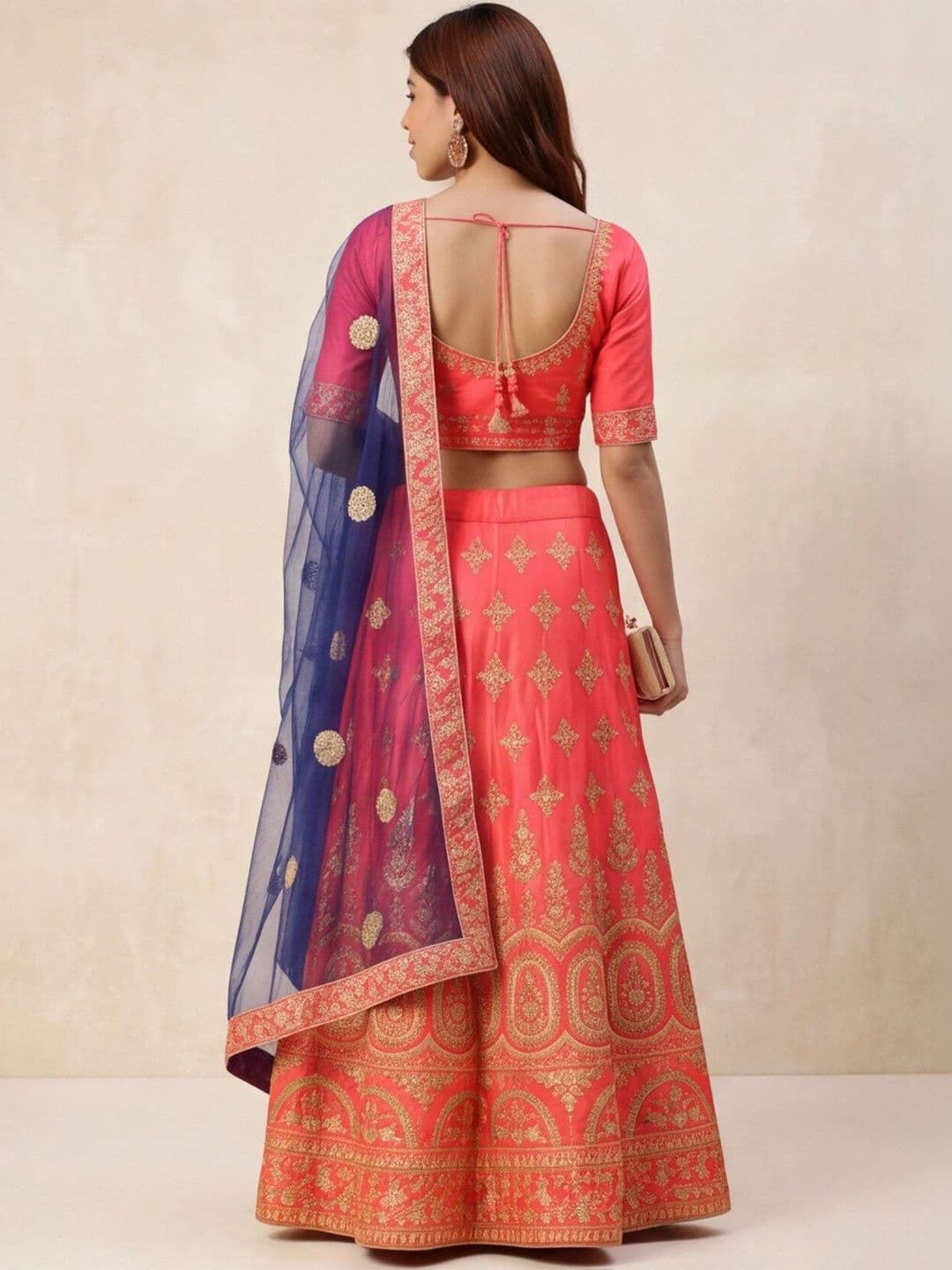 Anouk Rustic Embroidered Semi-Stitched Lehenga & Unstitched Blouse With Dupatta thumbnail 2