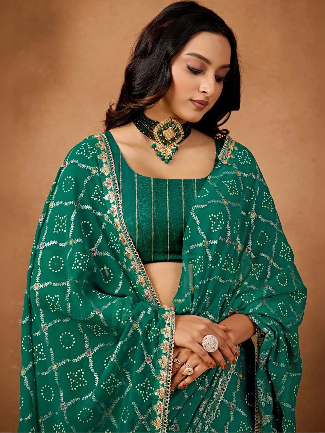 all about you Bandhani Gotta Patti Poly Georgette Designer Bandhani Saree thumbnail 4