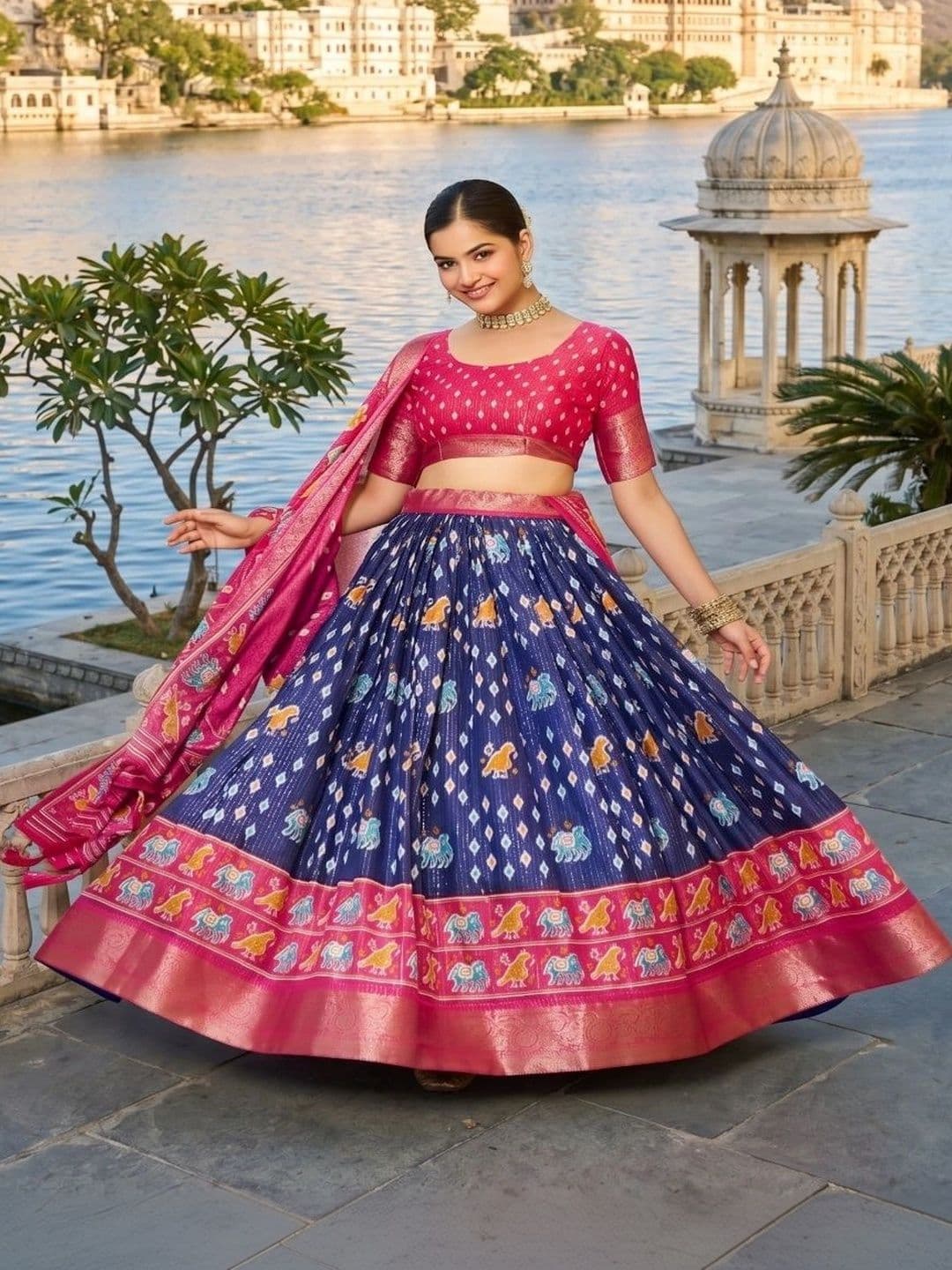 Anouk Ikat Semi-Stitched Lehenga & Unstitched Blouse With Dupatta - view 1