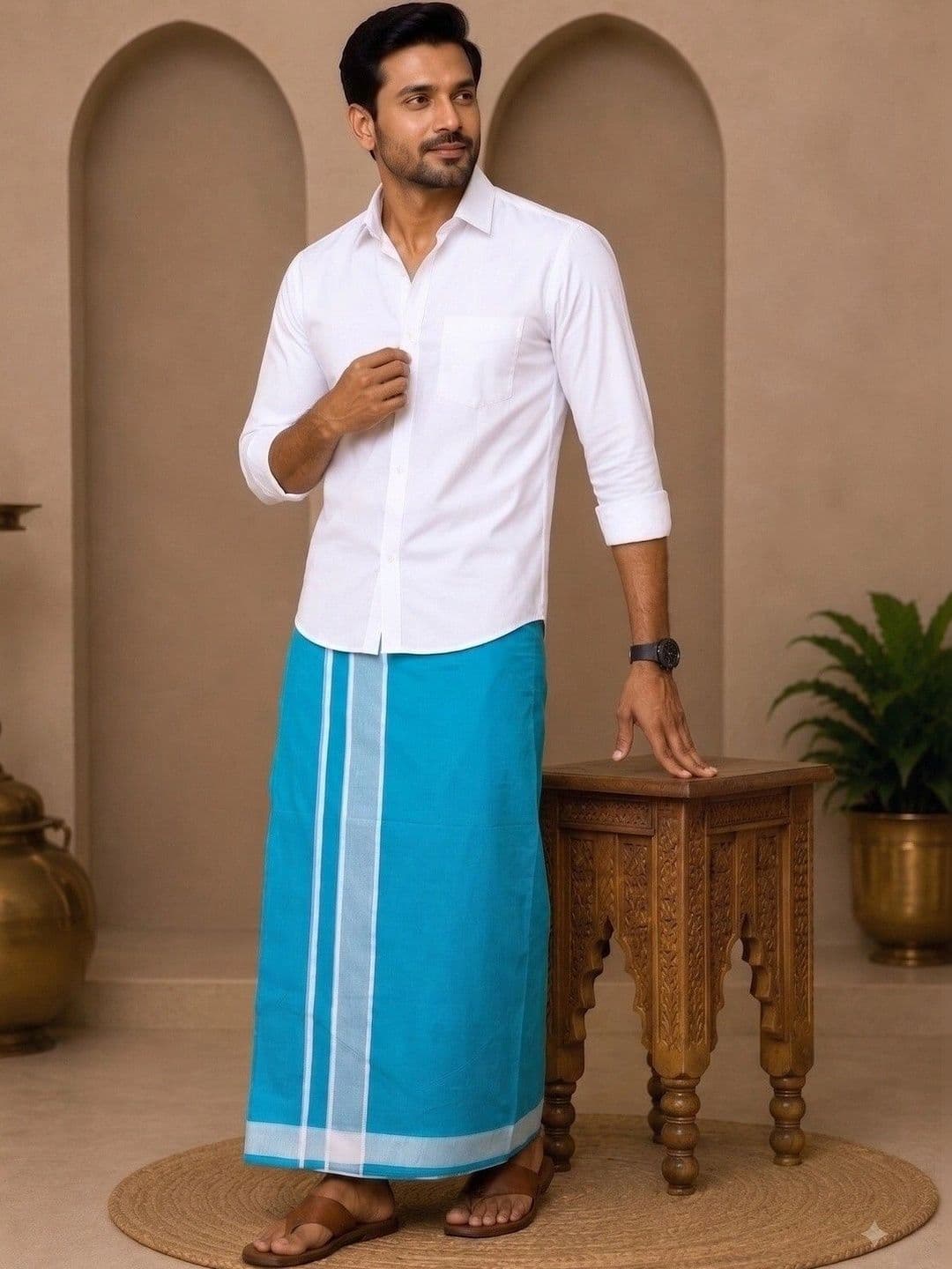 Tharunsha Elite Men Striped Cotton Dhoti Dhotis thumbnail 6
