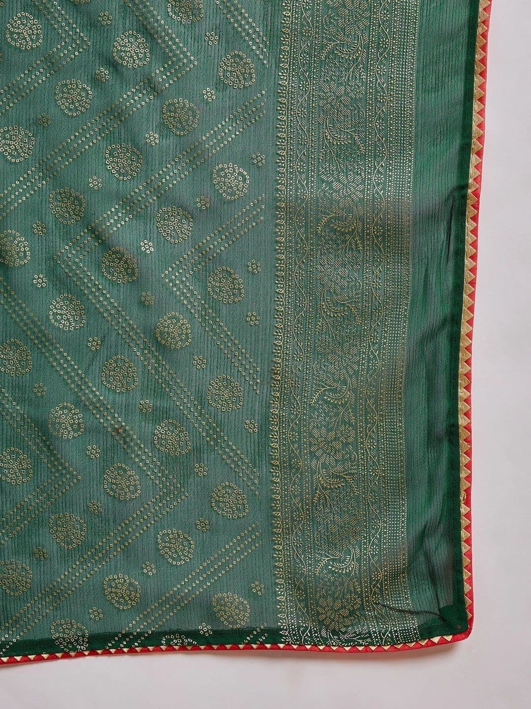 Sangria Woven Design Zari Poly Chiffon Designer Bandhani Saree thumbnail 4