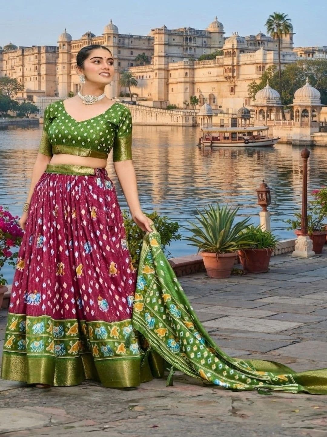 Anouk Ikat Semi-Stitched Lehenga & Unstitched Blouse With Dupatta thumbnail 2