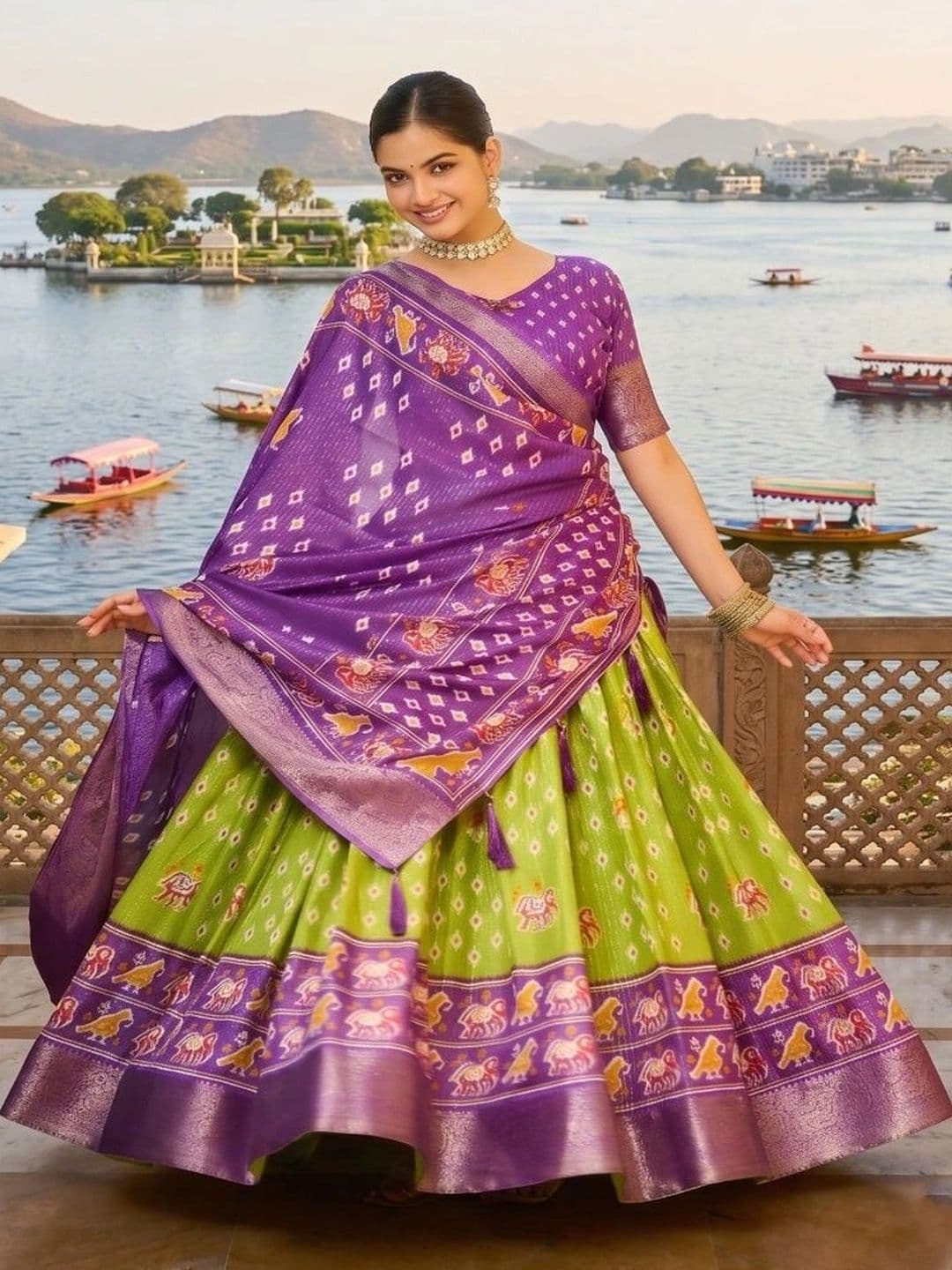Anouk Women Embellished Ikat Semi-Stitched Lehenga & Unstitched Blouse With Dupatta thumbnail 6