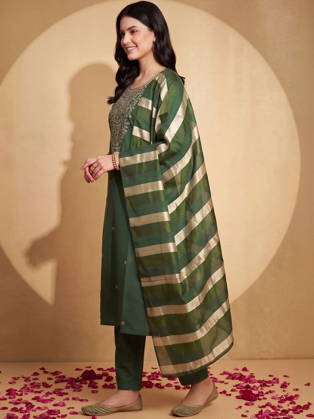 Indo Era Women Ethnic Motifs Embroidered Regular Thread Work Kurta with Trousers & With Dupatta thumbnail 2