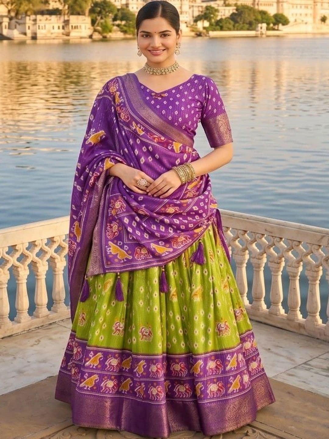 Anouk Women Embellished Ikat Semi-Stitched Lehenga & Unstitched Blouse With Dupatta thumbnail 7