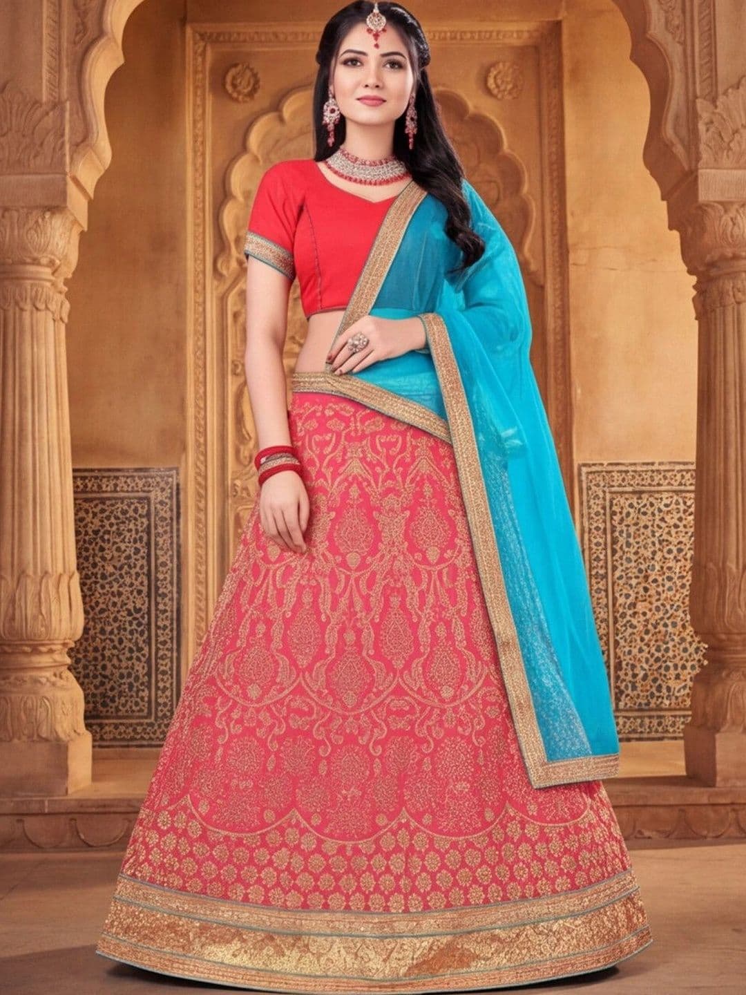 Mitera Embroidered Semi-Stitched Lehenga & Unstitched Blouse With Dupatta thumbnail 7