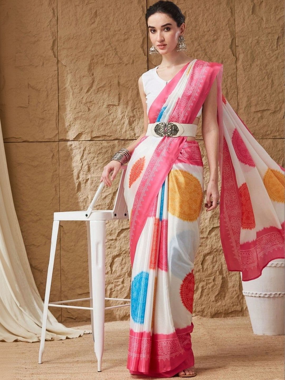Mitera Tie and Dye Satin Bandhani Saree - view 1