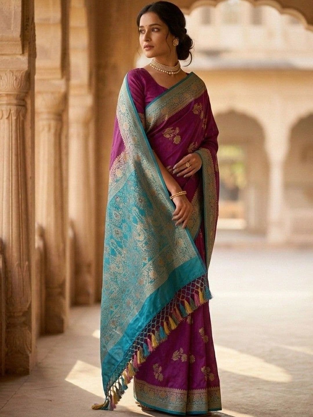 House of Neyvara Woven Design Zardozi Silk Blend Banarasi Saree thumbnail 2