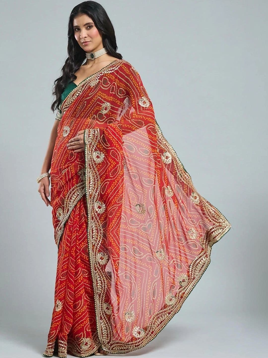 SAMANTHA Bandhani women Embroidered Poly Georgette Bandhani Saree thumbnail 5