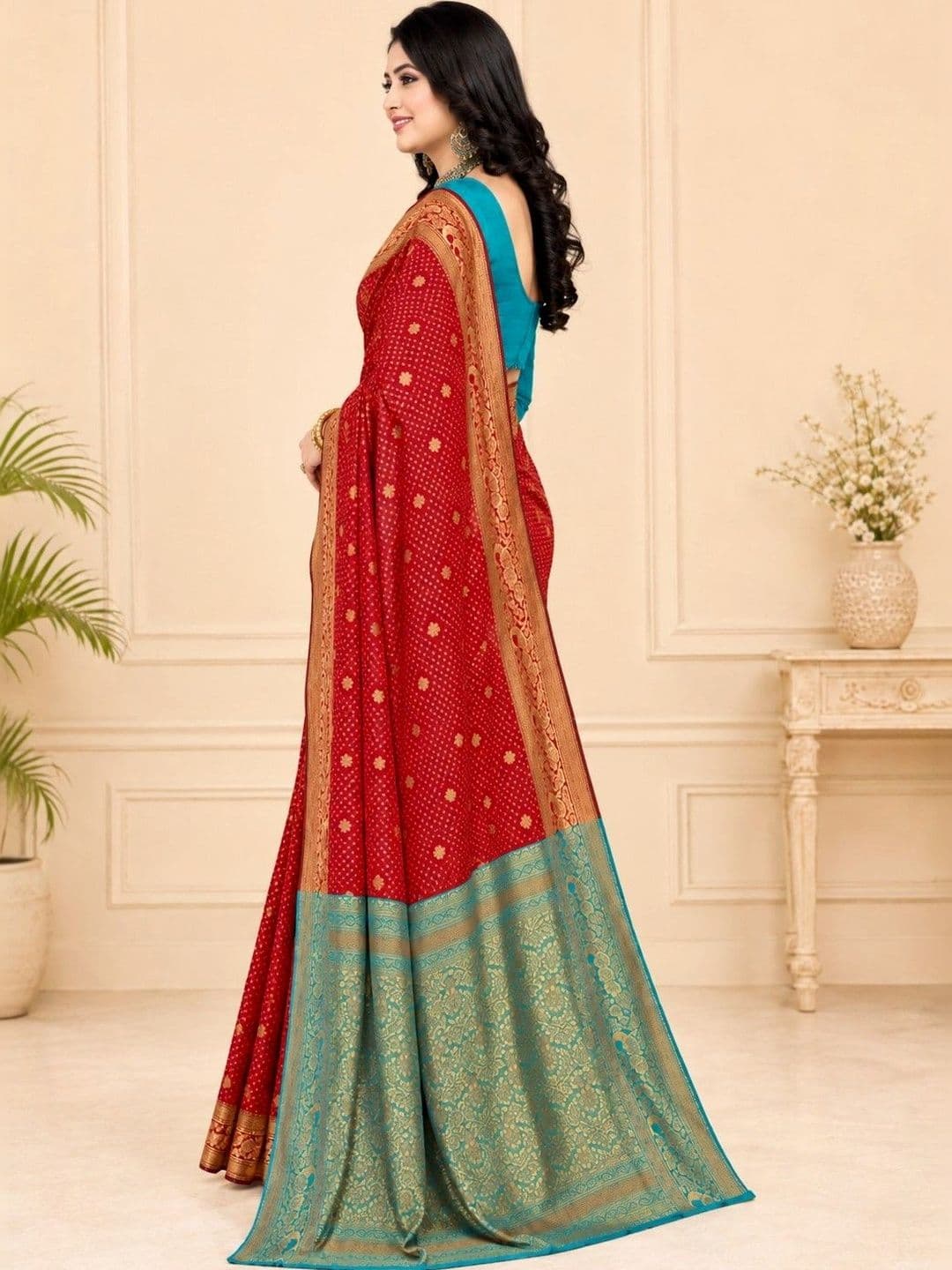 Moda Rapido Floral Women  Silk Blend Block Print Saree thumbnail 3