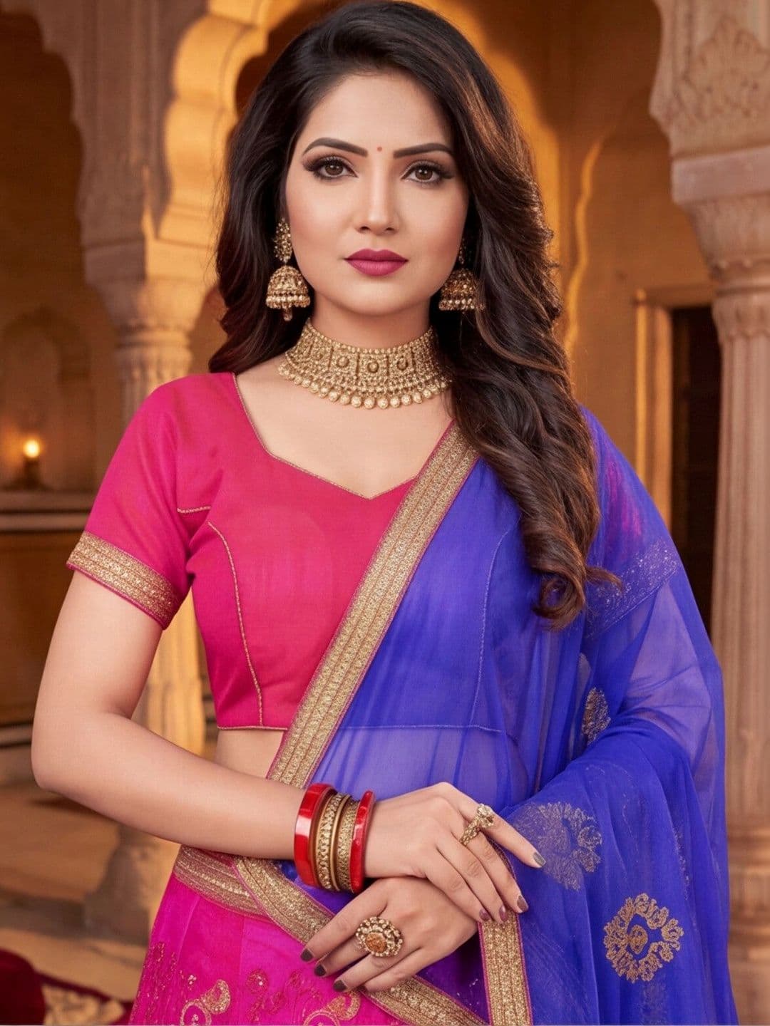 Mitera Embroidered Semi-Stitched Lehenga & Unstitched Blouse With Dupatta thumbnail 2
