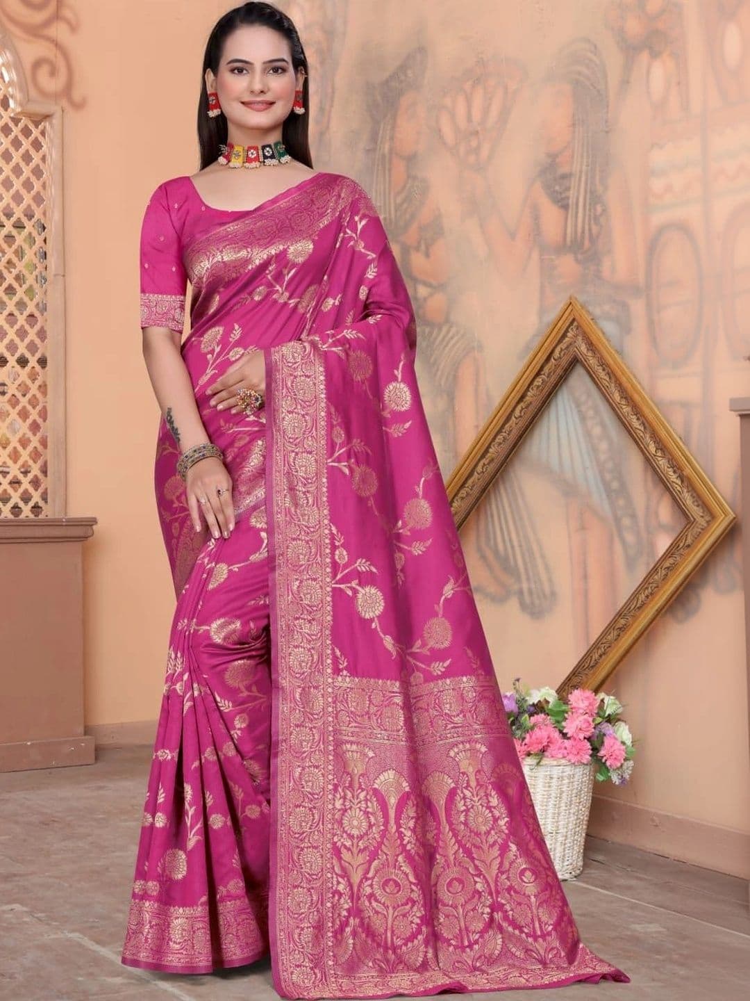 revika Floral Zari Art Silk Designer Kanjeevaram Saree thumbnail 5