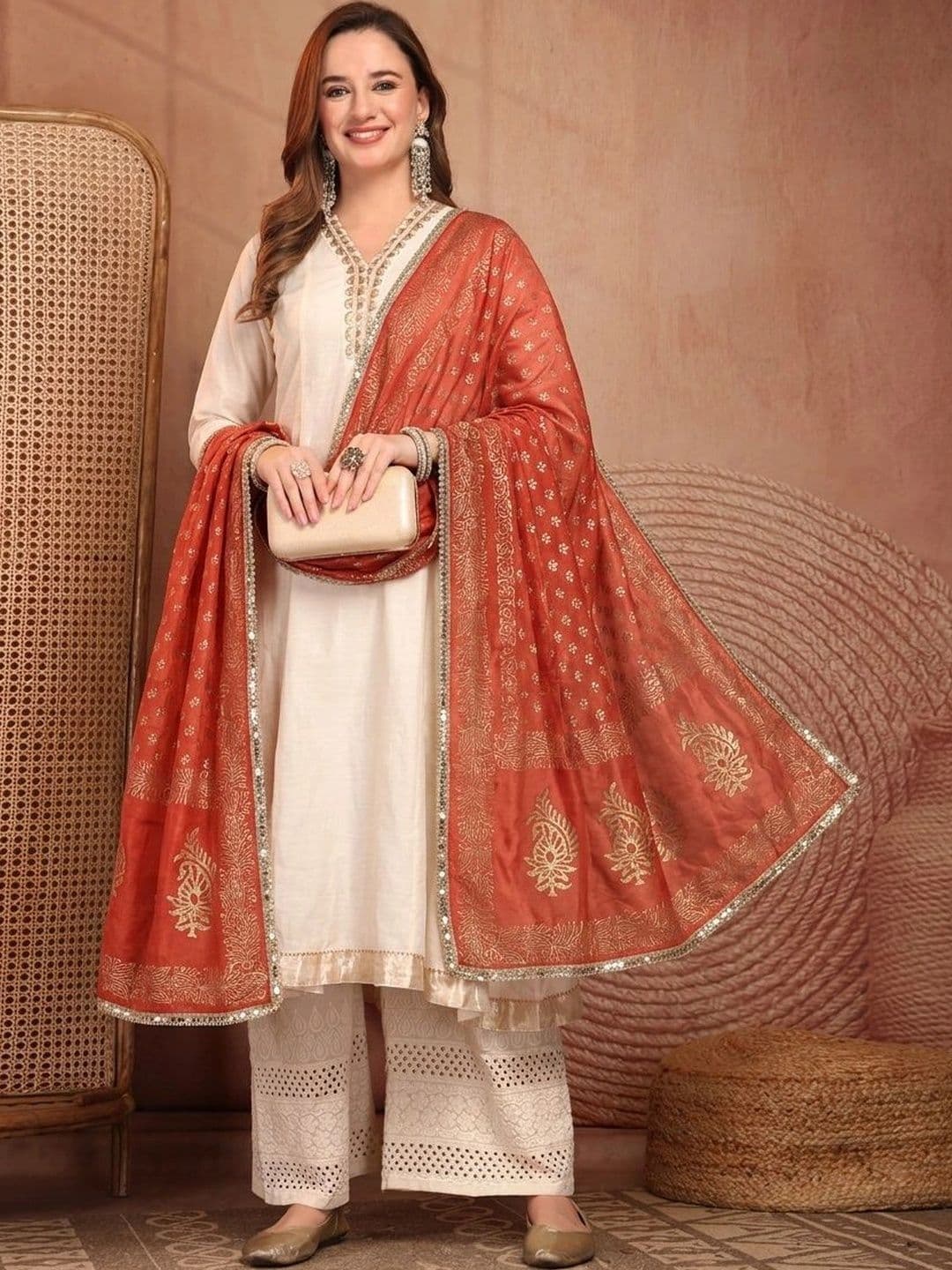 Clora Creation Ethnic Motifs Embroidered Dupatta with Mirror Work thumbnail 3