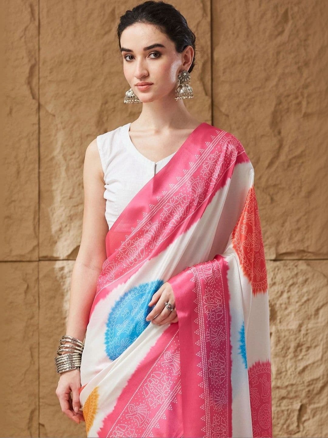 Mitera Tie and Dye Satin Bandhani Saree thumbnail 2