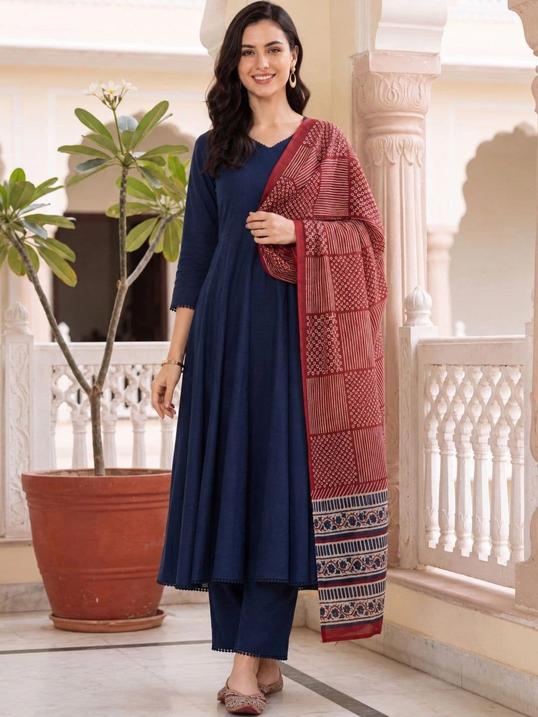 Indo Era Women Ethnic Motifs Regular Kurta with Trousers & With Dupatta thumbnail 2