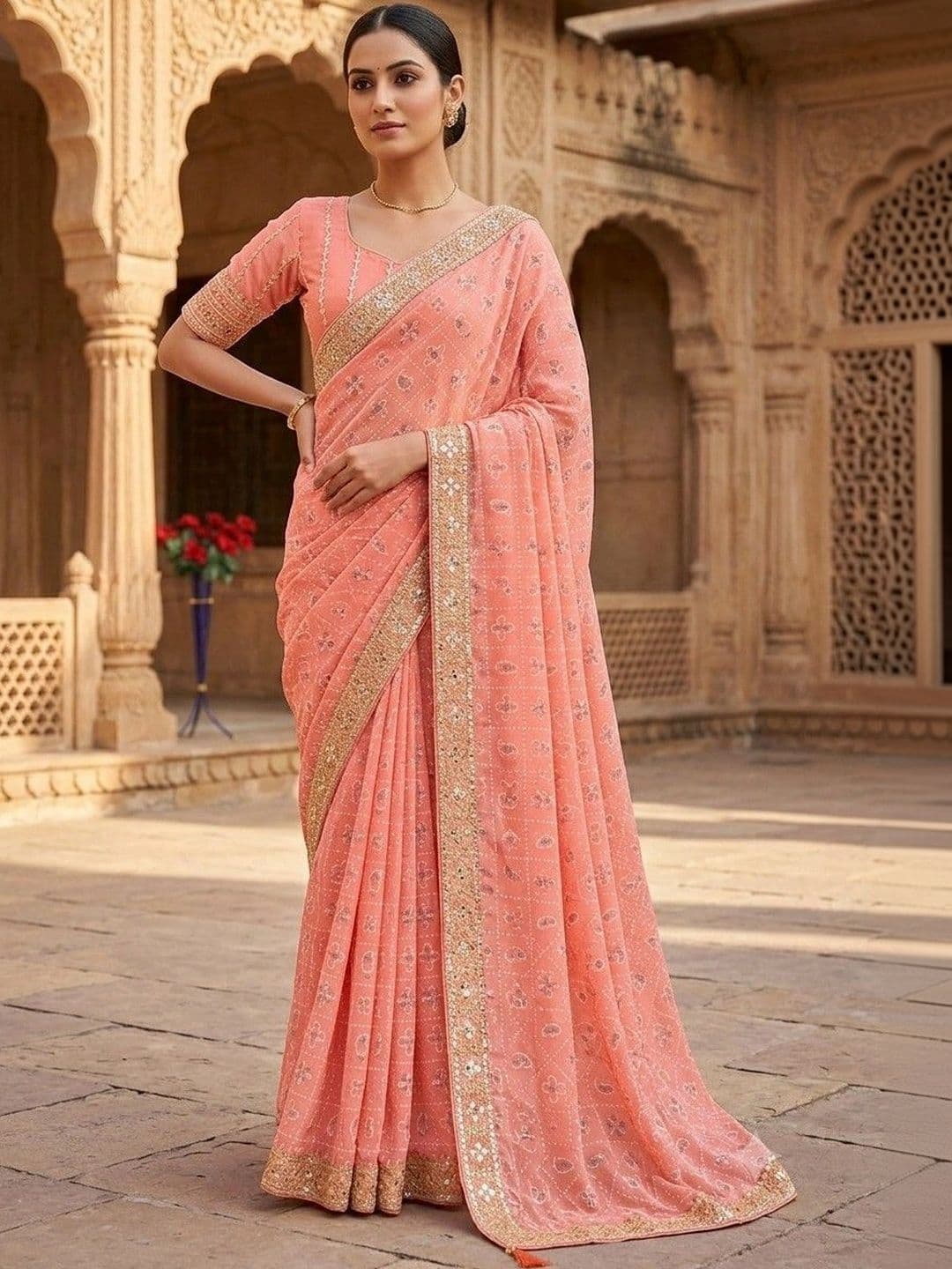 SmileyFashion Embellished Embroidered Art Silk Designer Bandhani Saree - view 1