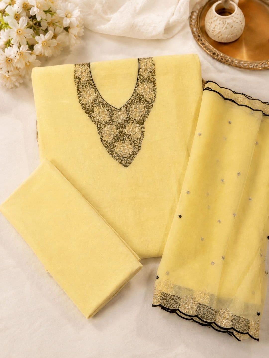 Krishna Tanna Embroidered Silk Crepe Unstitched Dress Material - view 1