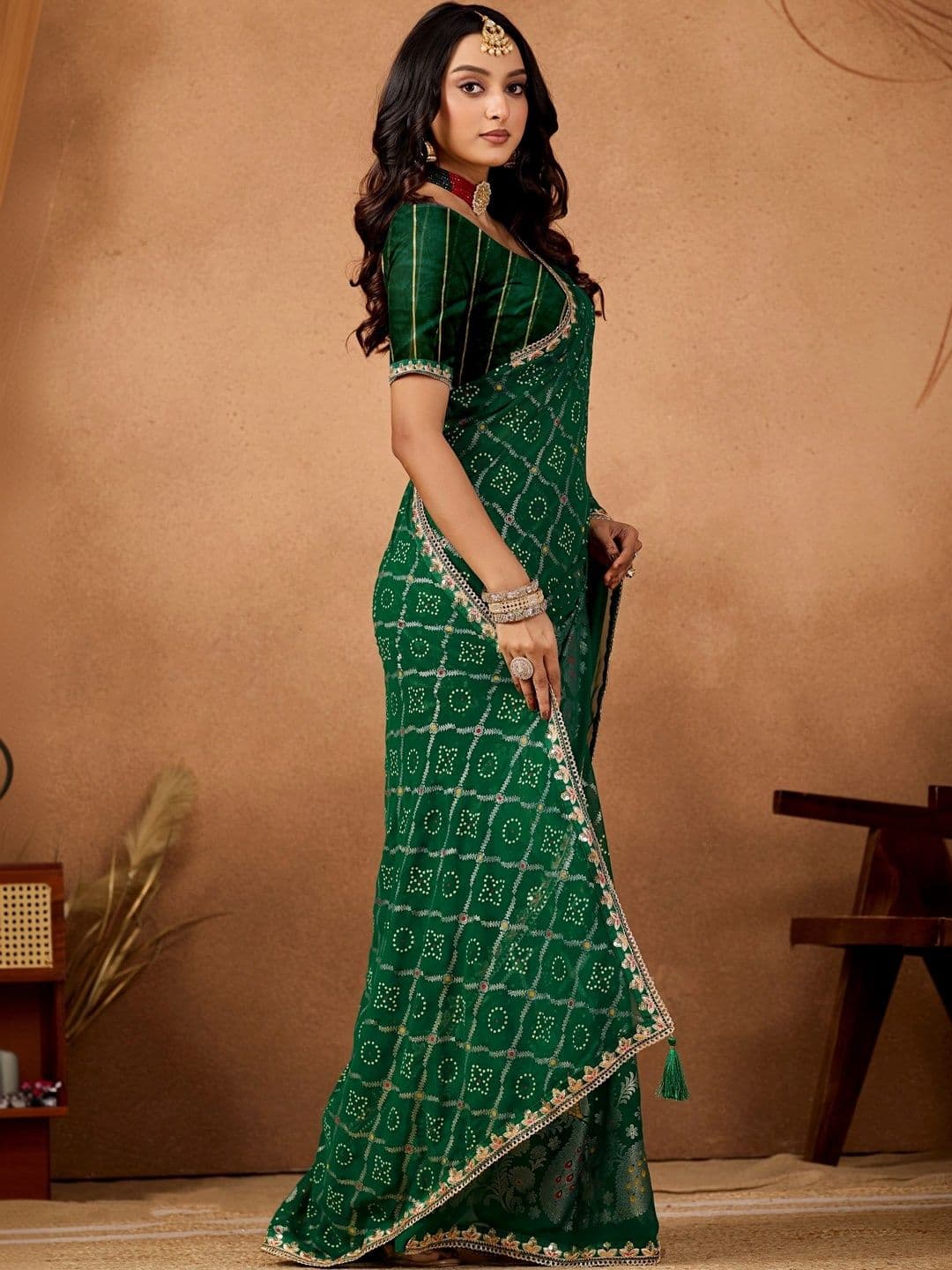 Mitera Bandhani Gotta Patti Poly Georgette Designer Bandhani Saree thumbnail 6
