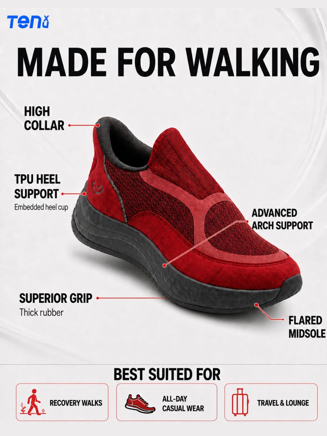Ten x You Unisex Zenflo Arch Support Walking Slip On Shoes thumbnail 7