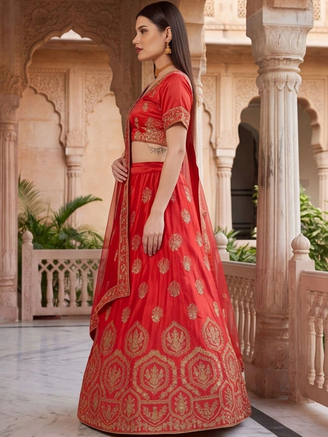 Anouk Rustic Embroidered Semi-Stitched Lehenga & Unstitched Blouse With Dupatta thumbnail 7