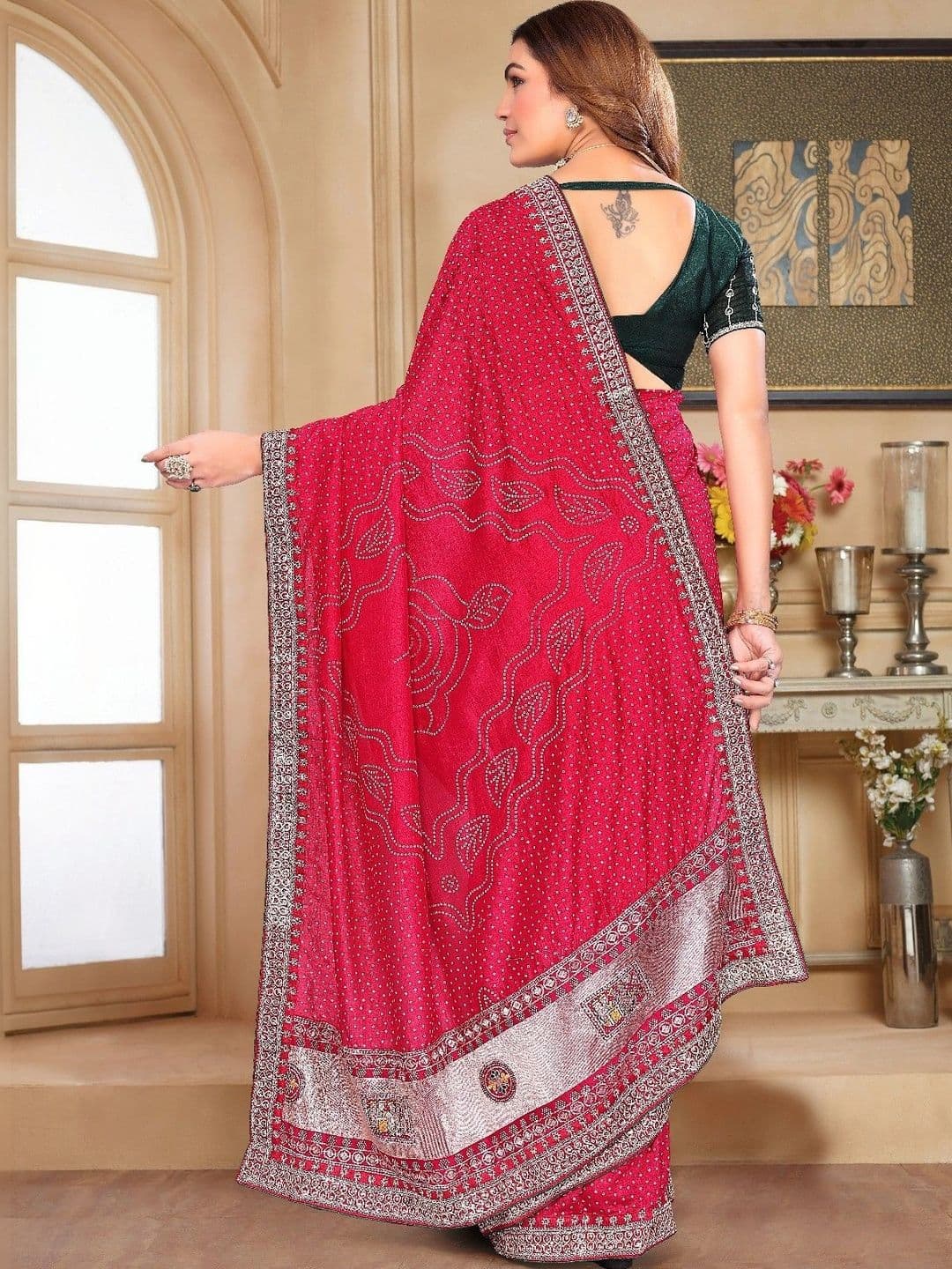 SmileyFashion Embellished Embroidered Art Silk Designer Saree thumbnail 5