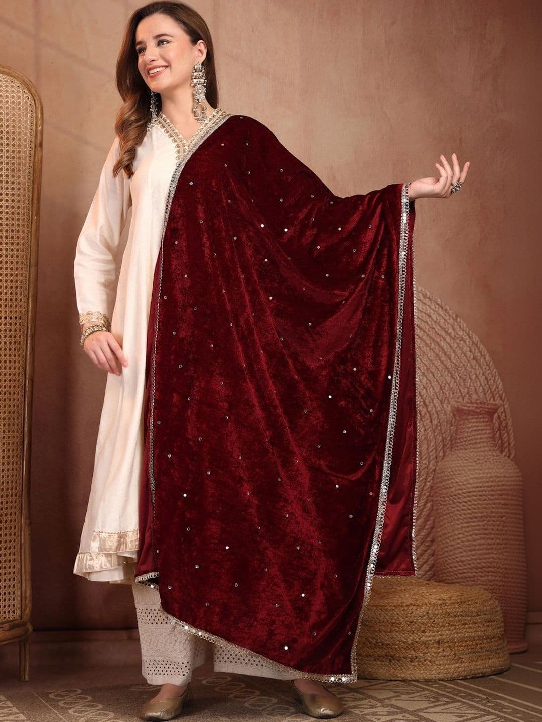Clora Creation Velvet Dupatta with Sequinned - view 1