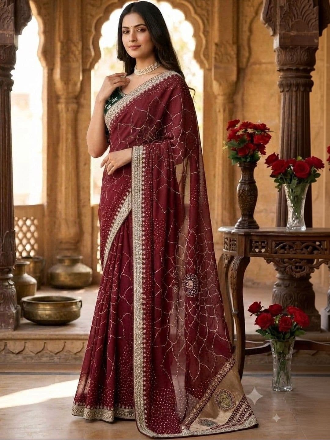 SmileyFashion Embellished Embroidered Art Silk Designer Saree - view 1