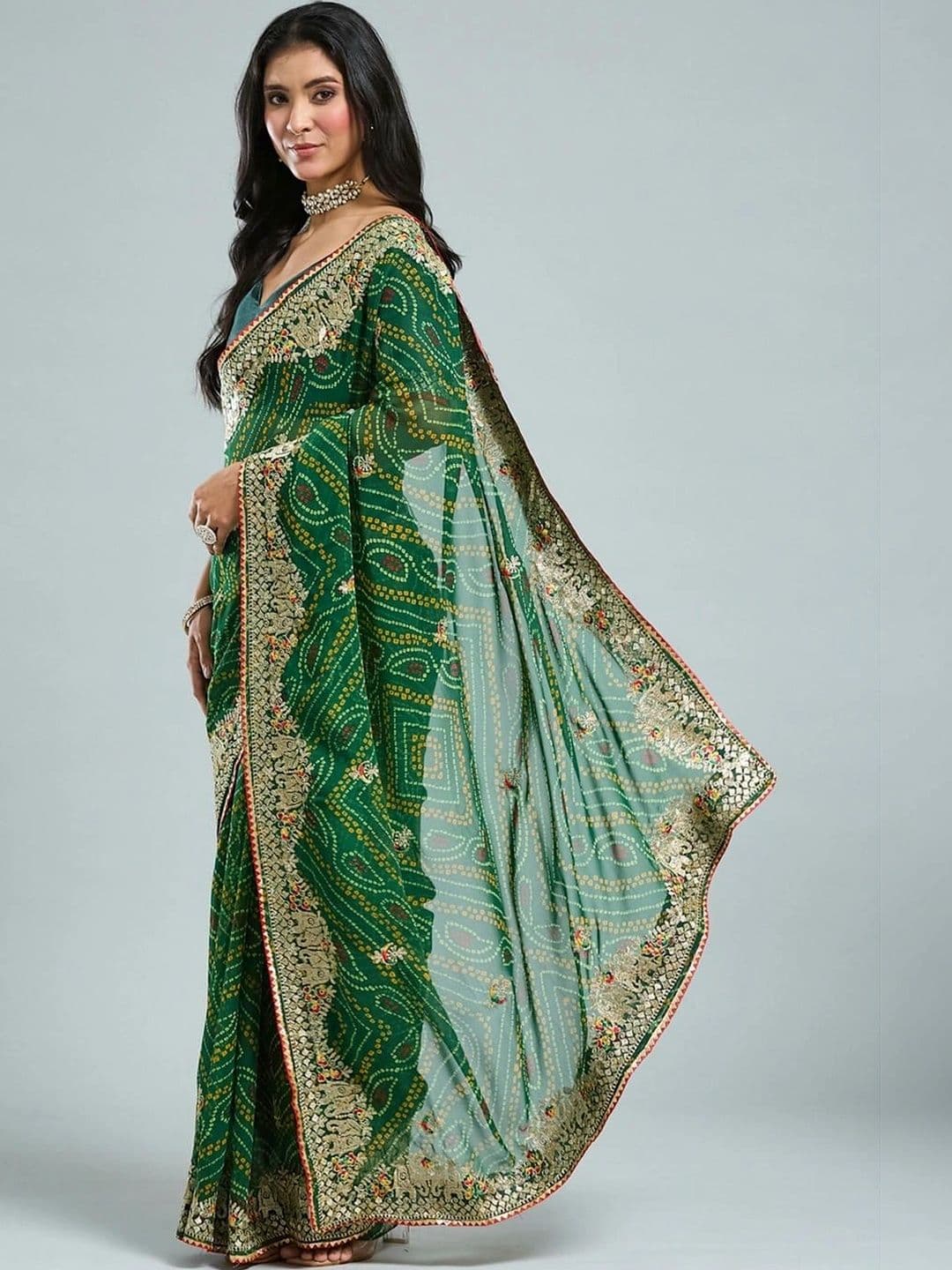 SAMANTHA Bandhani Embroidered Poly Georgette Bandhani Saree thumbnail 2