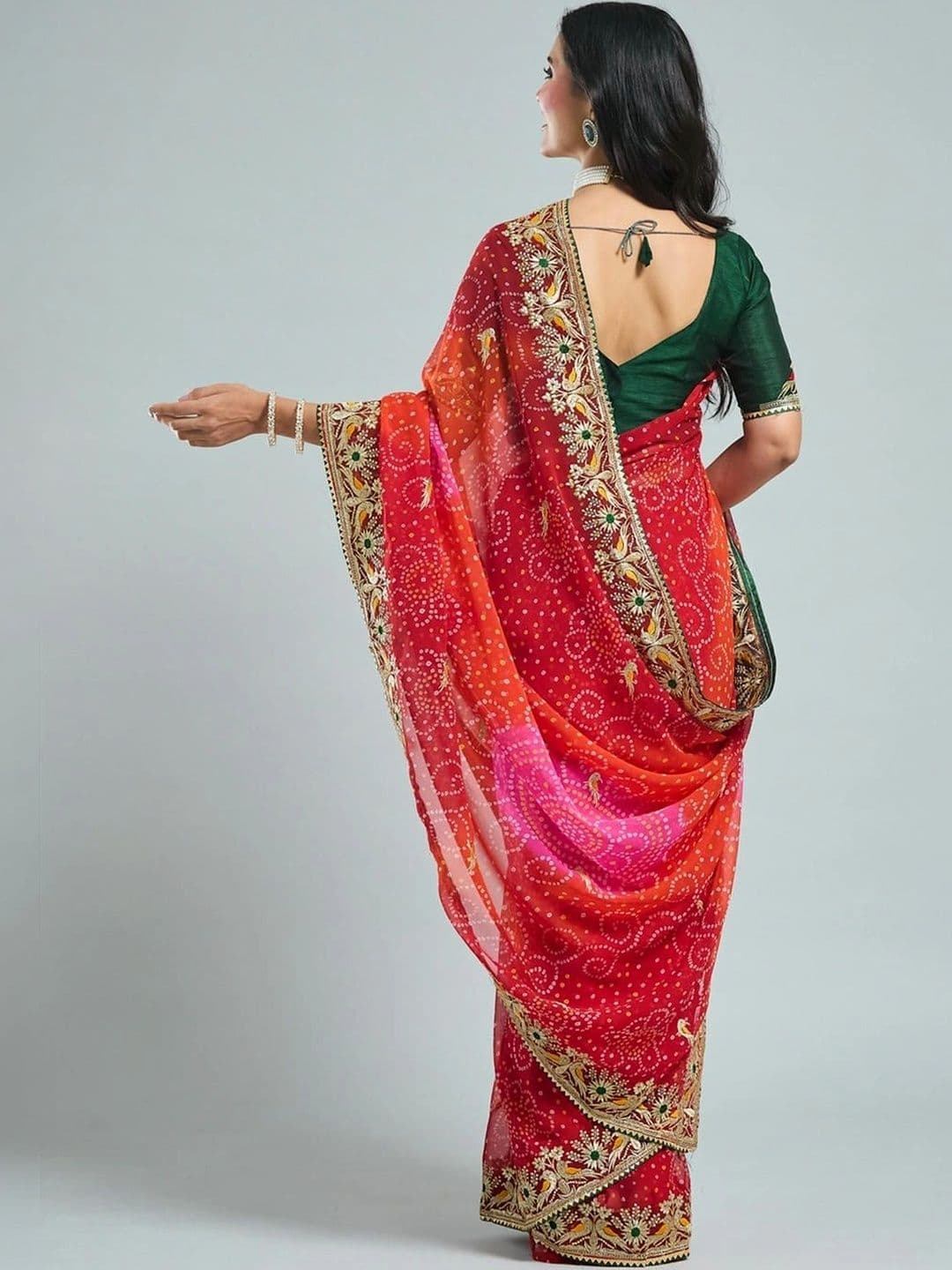 SAMANTHA Bandhani Embroidered Poly Georgette Bandhani Saree thumbnail 2