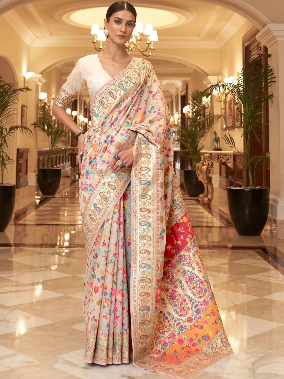 Sangria Women Woven Design Zari Pashmina Designer Chanderi Saree - view 1