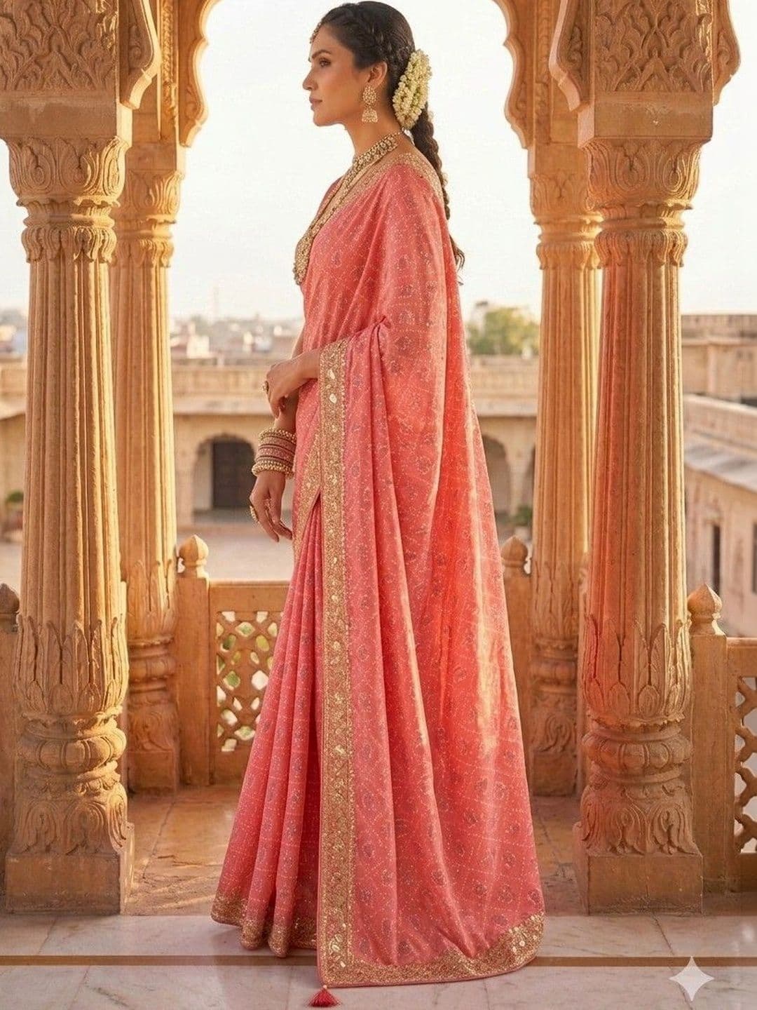 SmileyFashion Bandhani Embroidered Art Silk Designer Bandhani Saree thumbnail 3