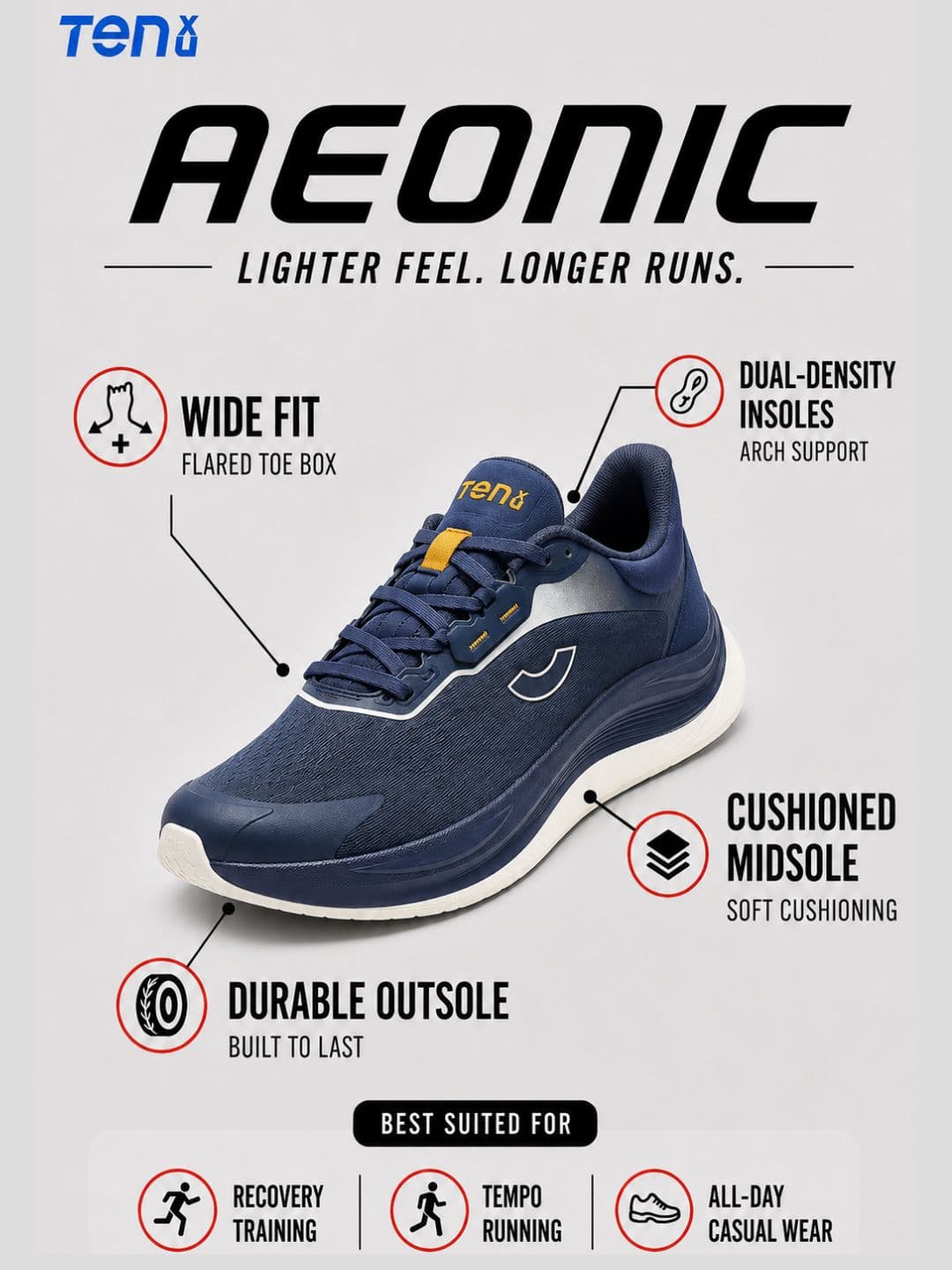 Ten x You Unisex Aeonic Recovery Running Shoes with Cushioned Arch Support thumbnail 7