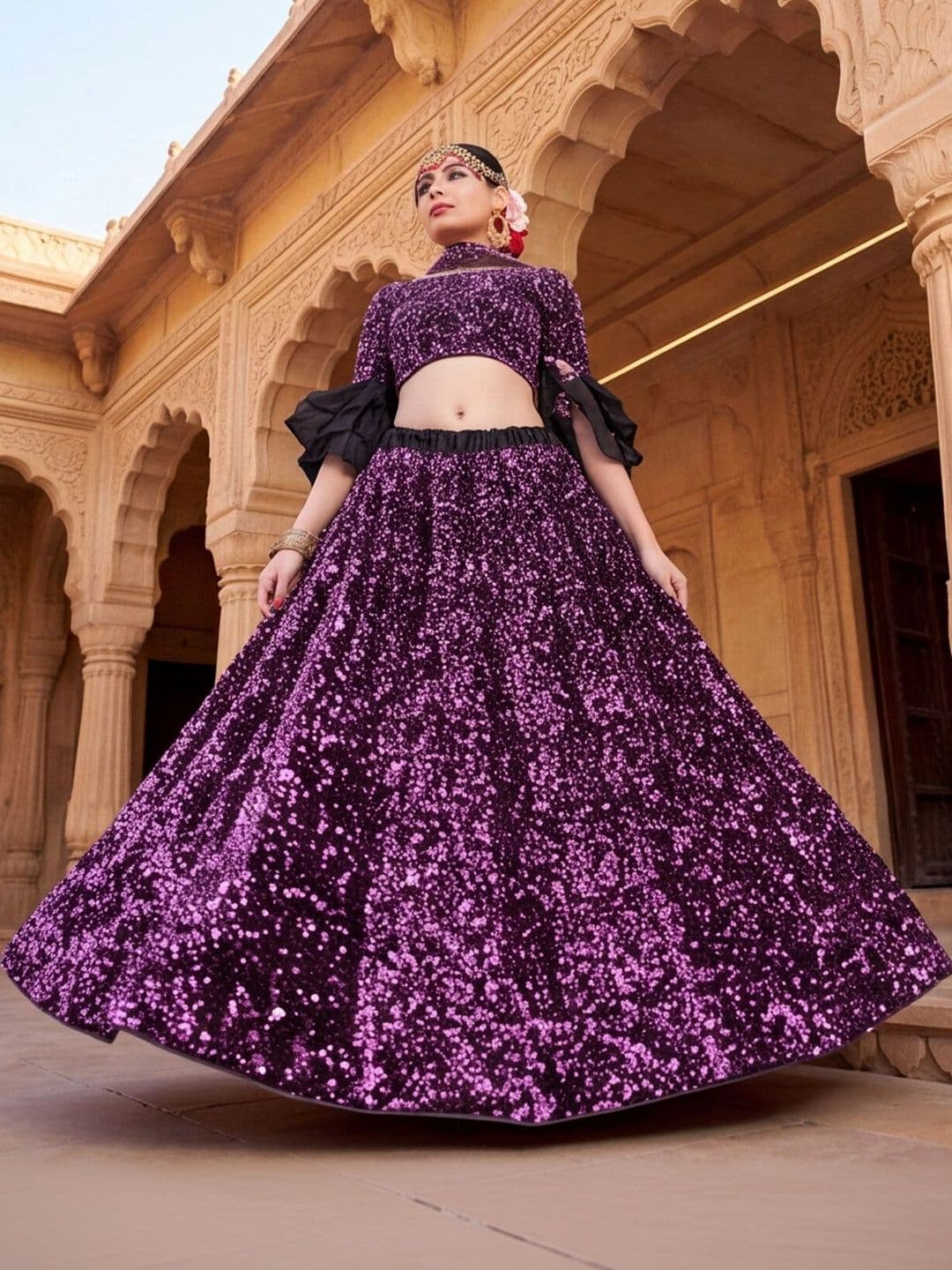 Anouk Rustic Embellished Sequinned Semi-Stitched Lehenga & Unstitched Blouse With Dupatta thumbnail 3