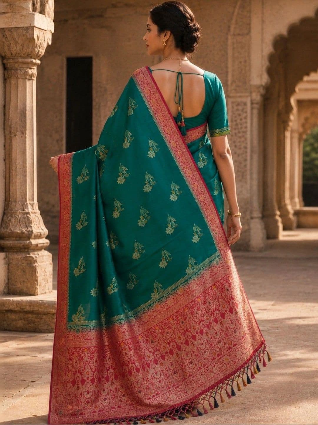 House of Neyvara Woven Design Zari Silk Blend Banarasi Saree thumbnail 2