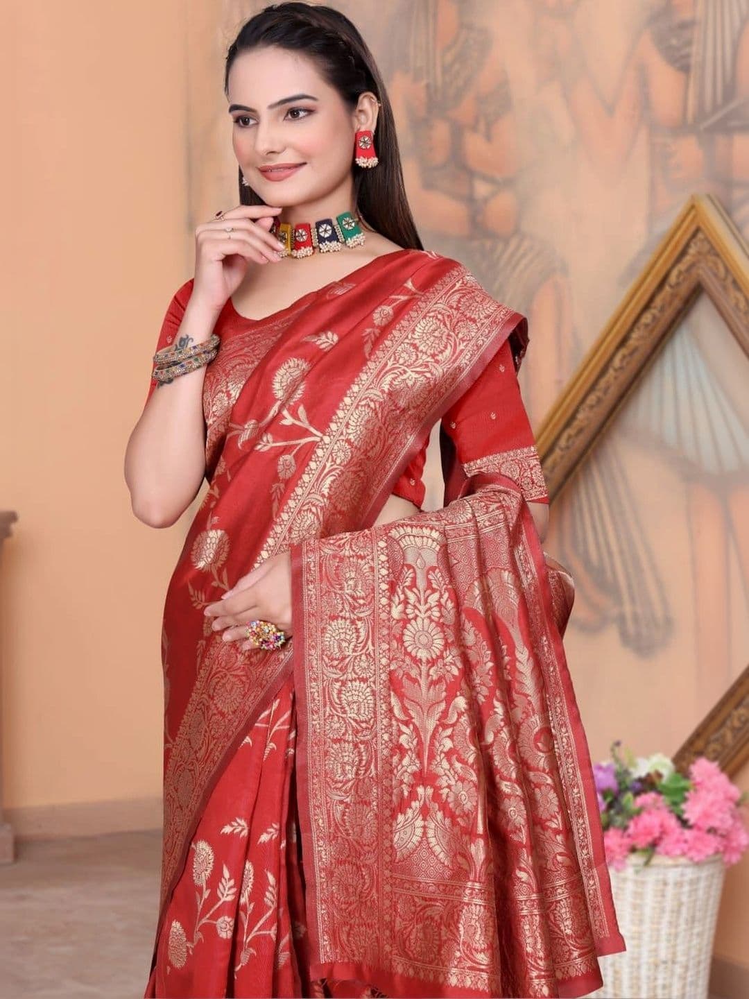revika Woven Design Zari Art Silk Designer Kanjeevaram Saree thumbnail 5
