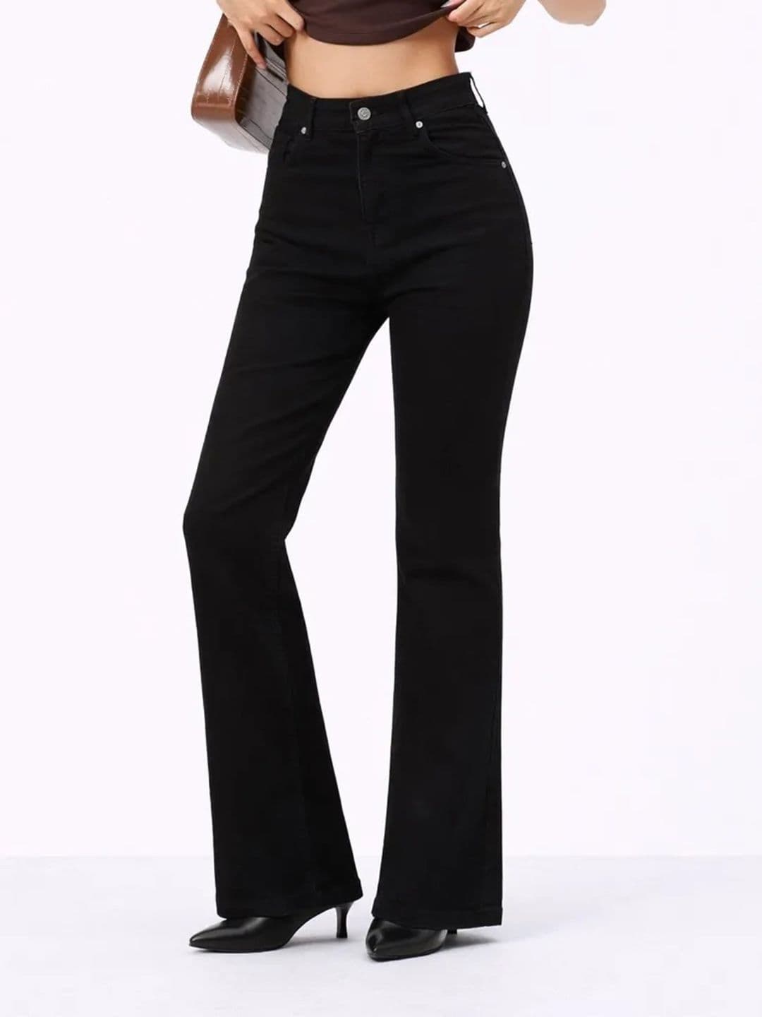 Off Duty India Women Black Comfort Bootcut High-Rise Mildly Distressed Jeans thumbnail 2