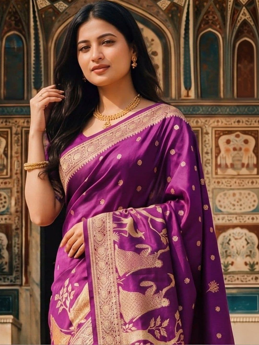 KALINI Floral Zari Silk Blend Banarasi Saree thumbnail 3