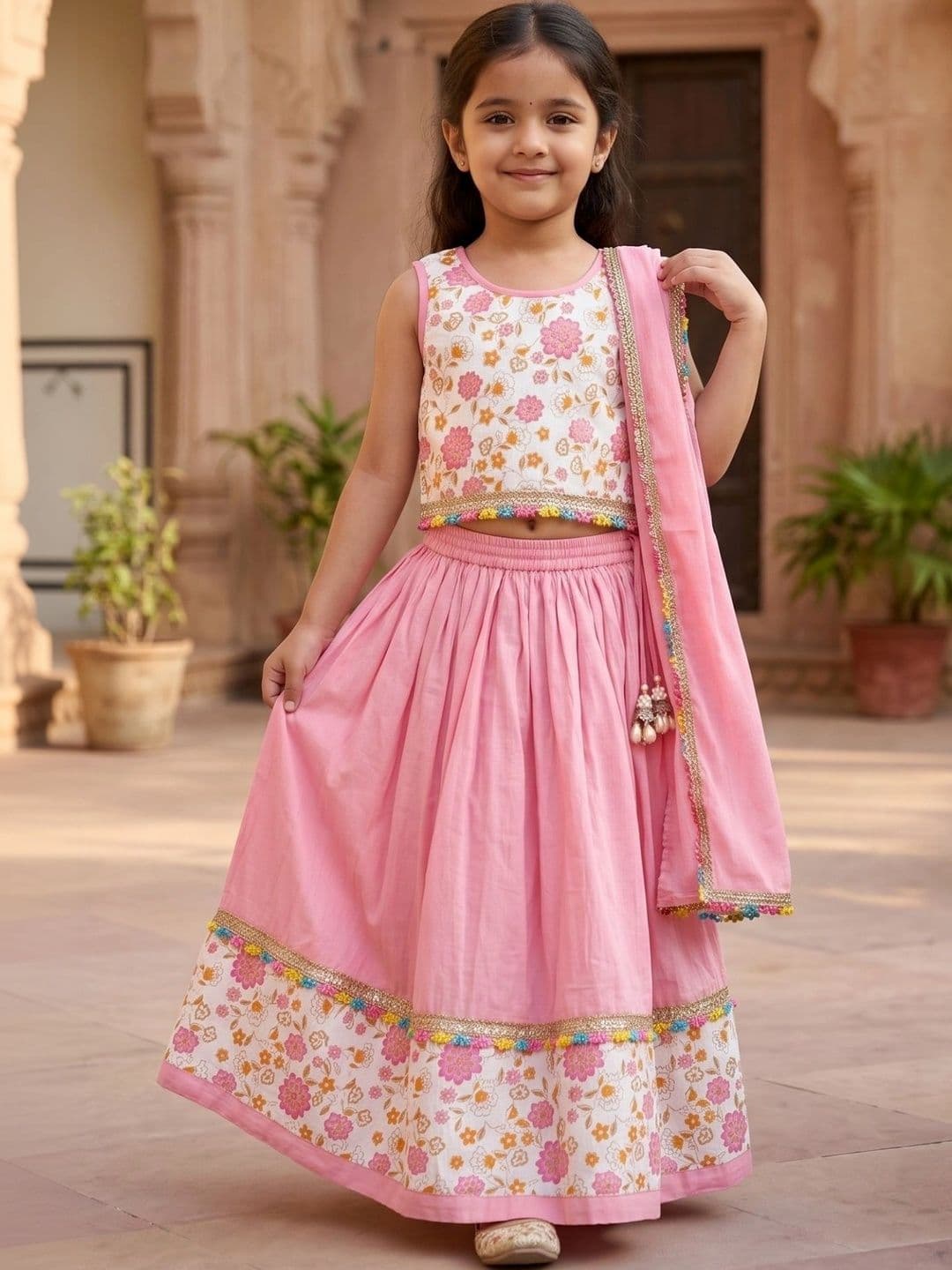 Desi Soota Girls Printed Ready to Wear Lehenga & Blouse With Dupatta thumbnail 2