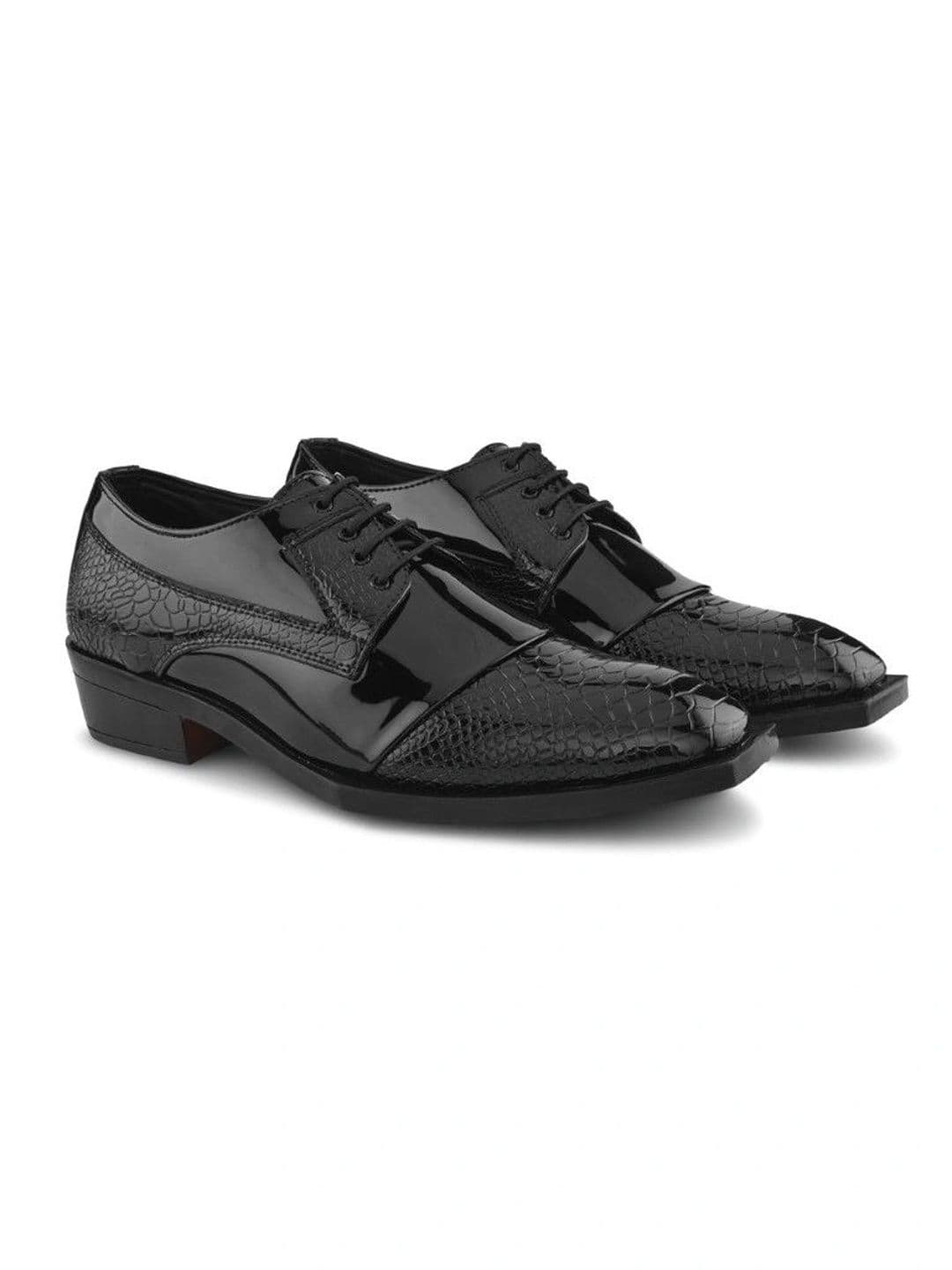 House of Pataudi Men Textured Synthetic Patent Square Toe Lace-Ups Derbys Formal Shoes thumbnail 3