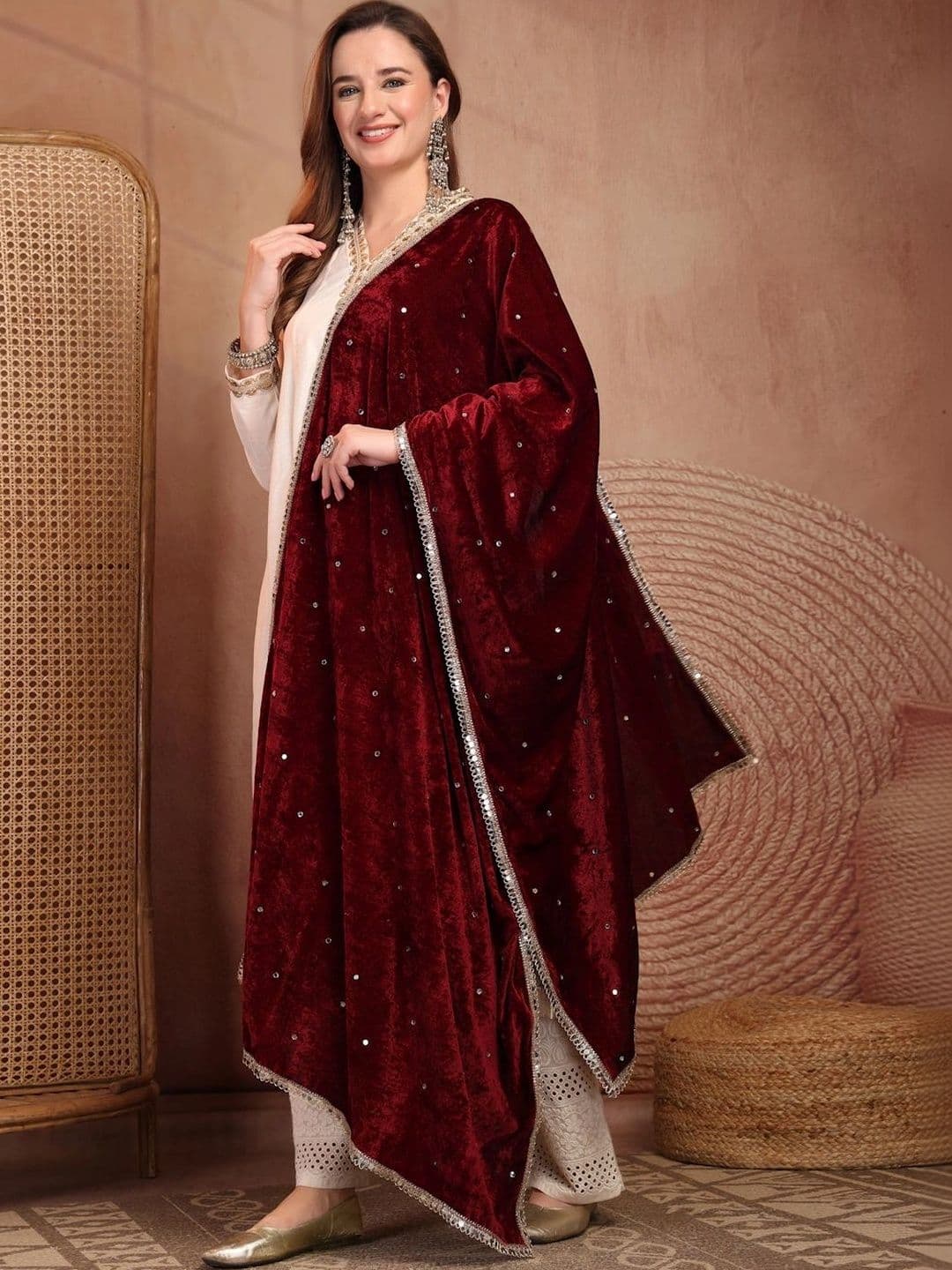 Clora Creation Velvet Dupatta with Sequinned thumbnail 7