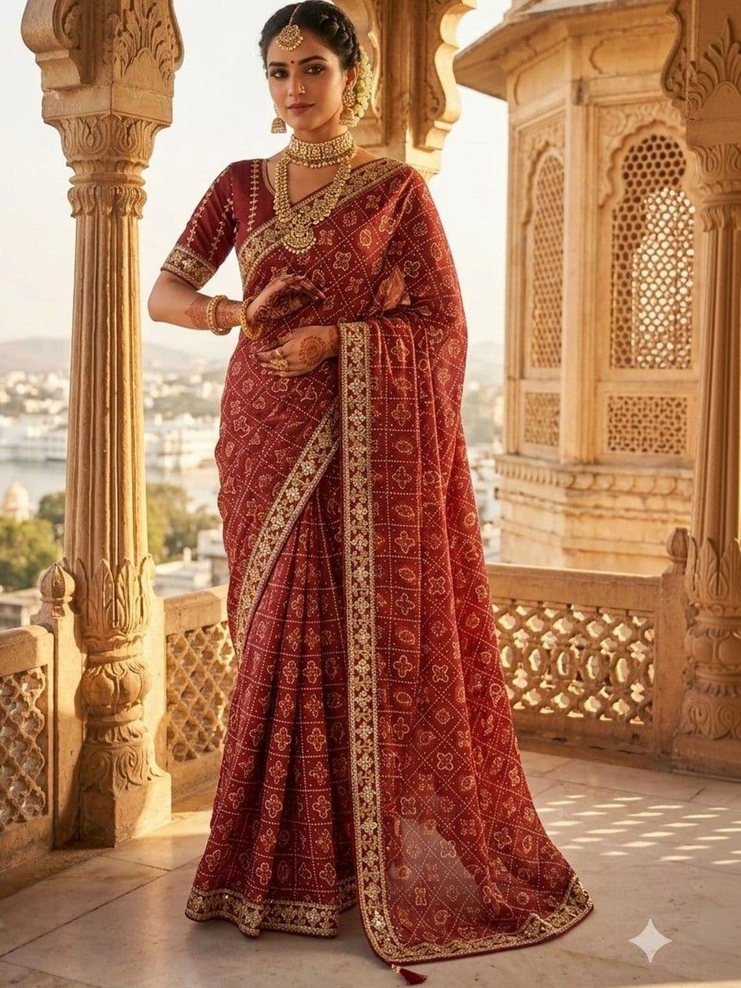 SmileyFashion Bandhani Embroidered Art Silk Designer Bandhani Saree - view 1