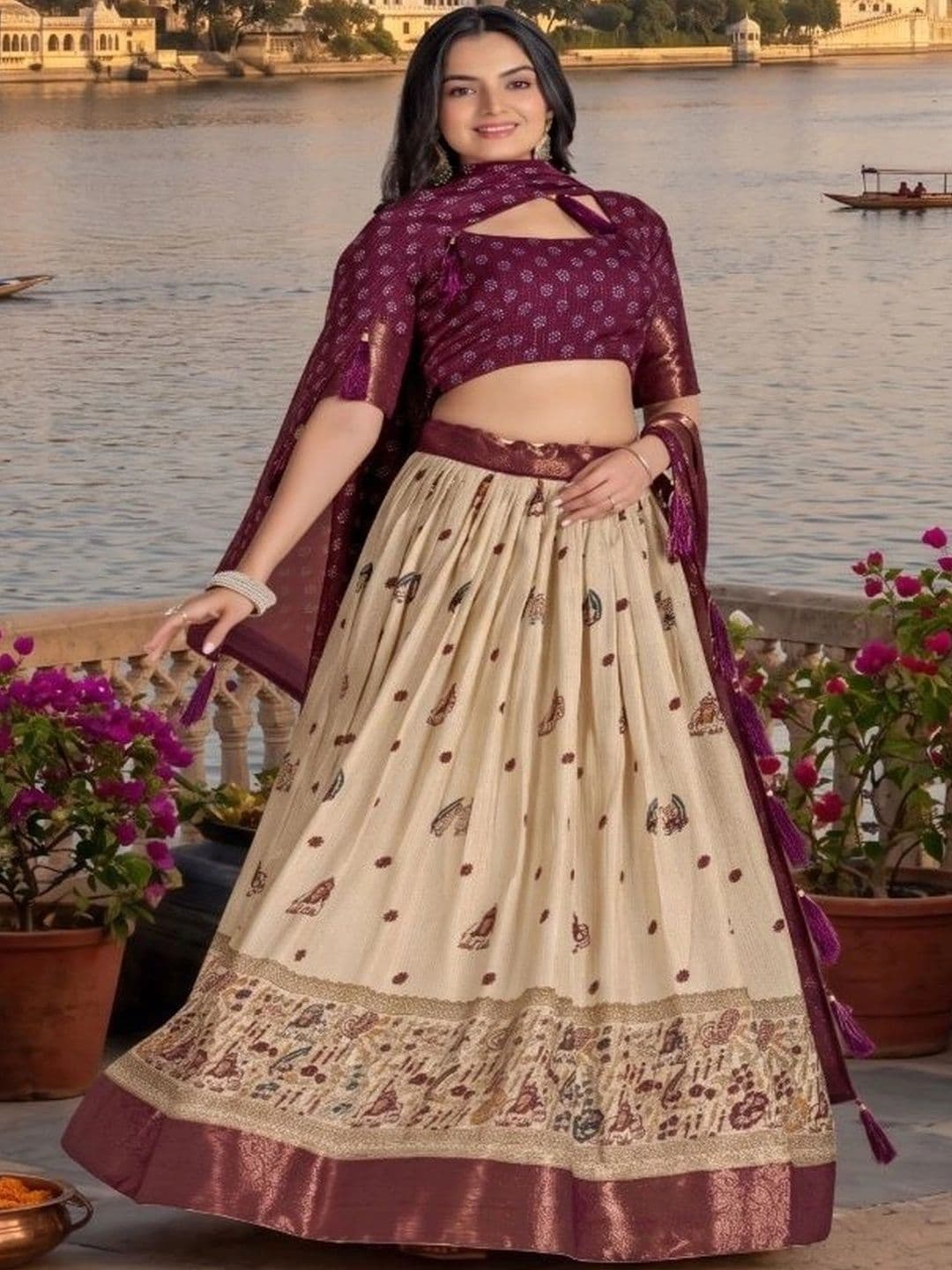 Anouk Printed Semi-Stitched Lehenga & Unstitched Blouse With Dupatta thumbnail 5