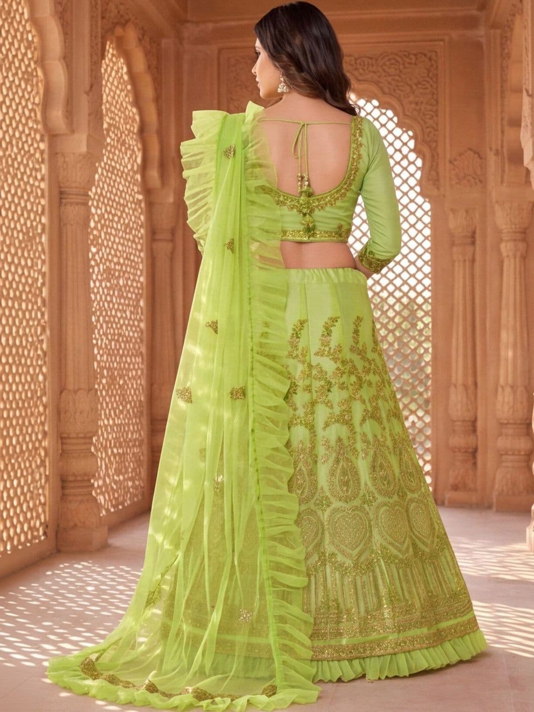 Mitera Embroidered Thread Work Semi-Stitched Lehenga & Unstitched Blouse With Dupatta thumbnail 5