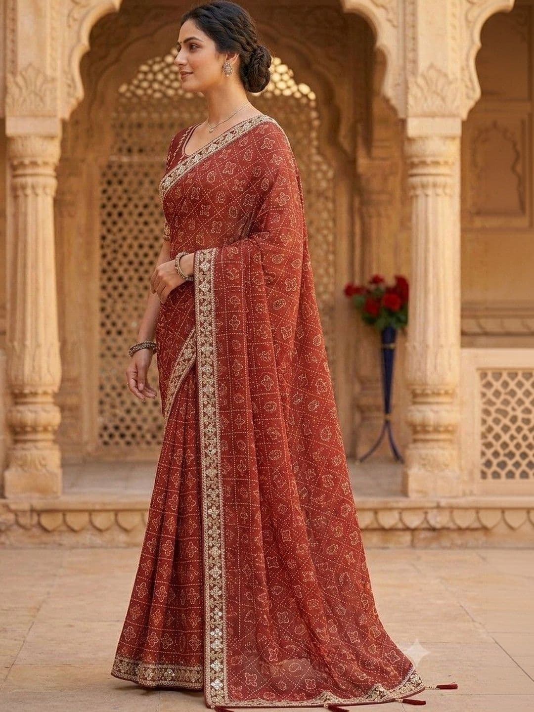 SmileyFashion Bandhani Embroidered Art Silk Designer Bandhani Saree thumbnail 3
