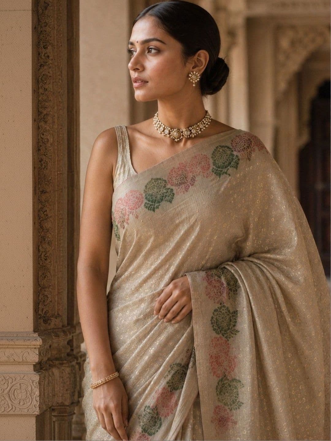 House of Neyvara Floral Zardozi Linen Blend Banarasi Saree thumbnail 2