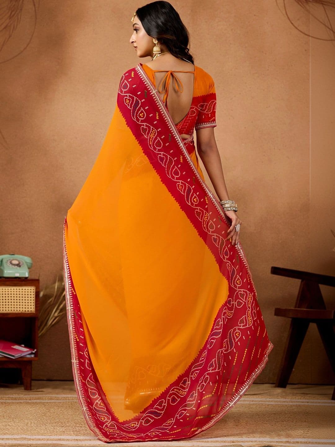 all about you Bandhani Gotta Patti Poly Georgette Designer Bandhani Saree thumbnail 6