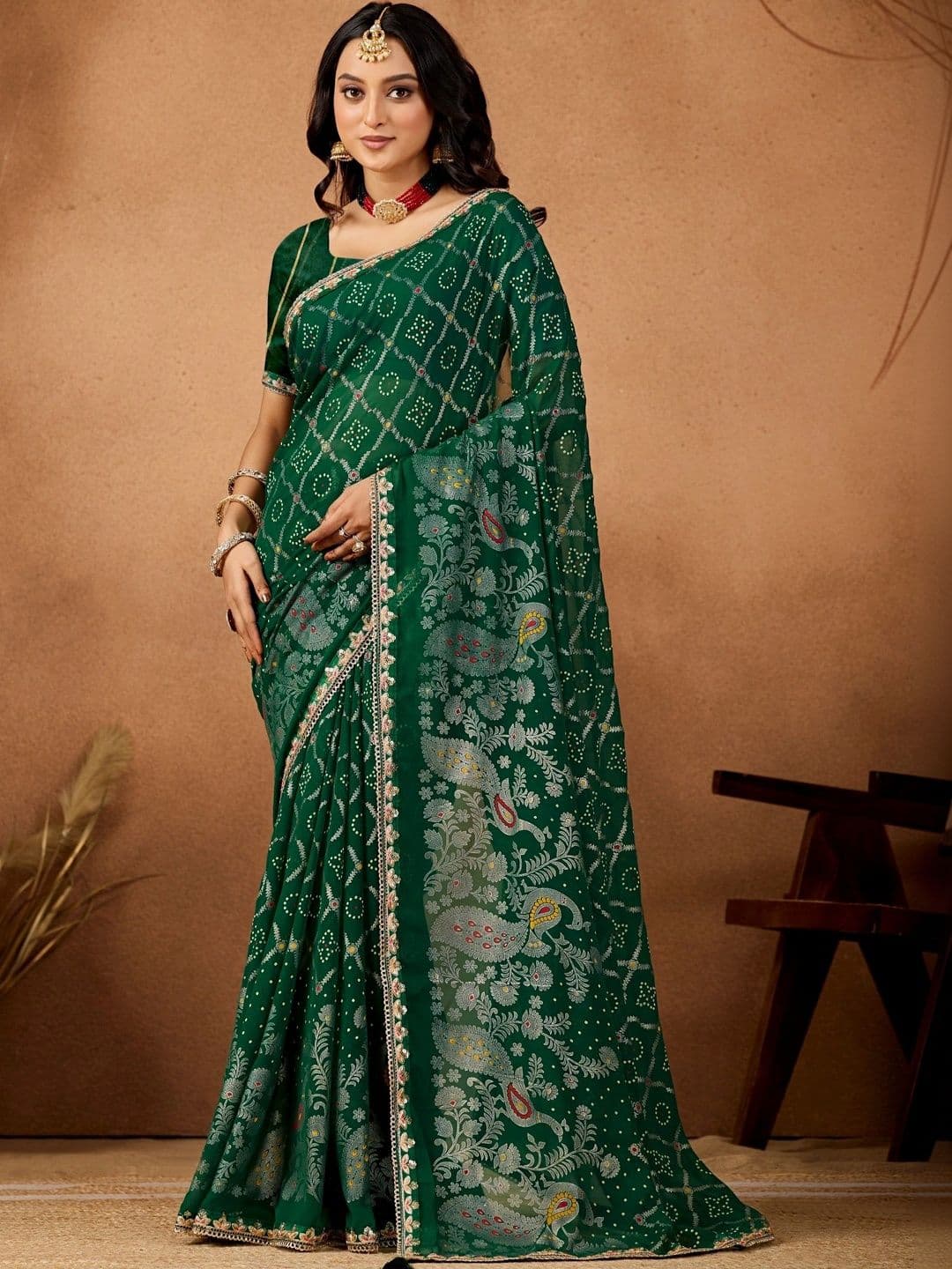 all about you Bandhani Zari Poly Georgette Designer Bandhani Saree - view 1