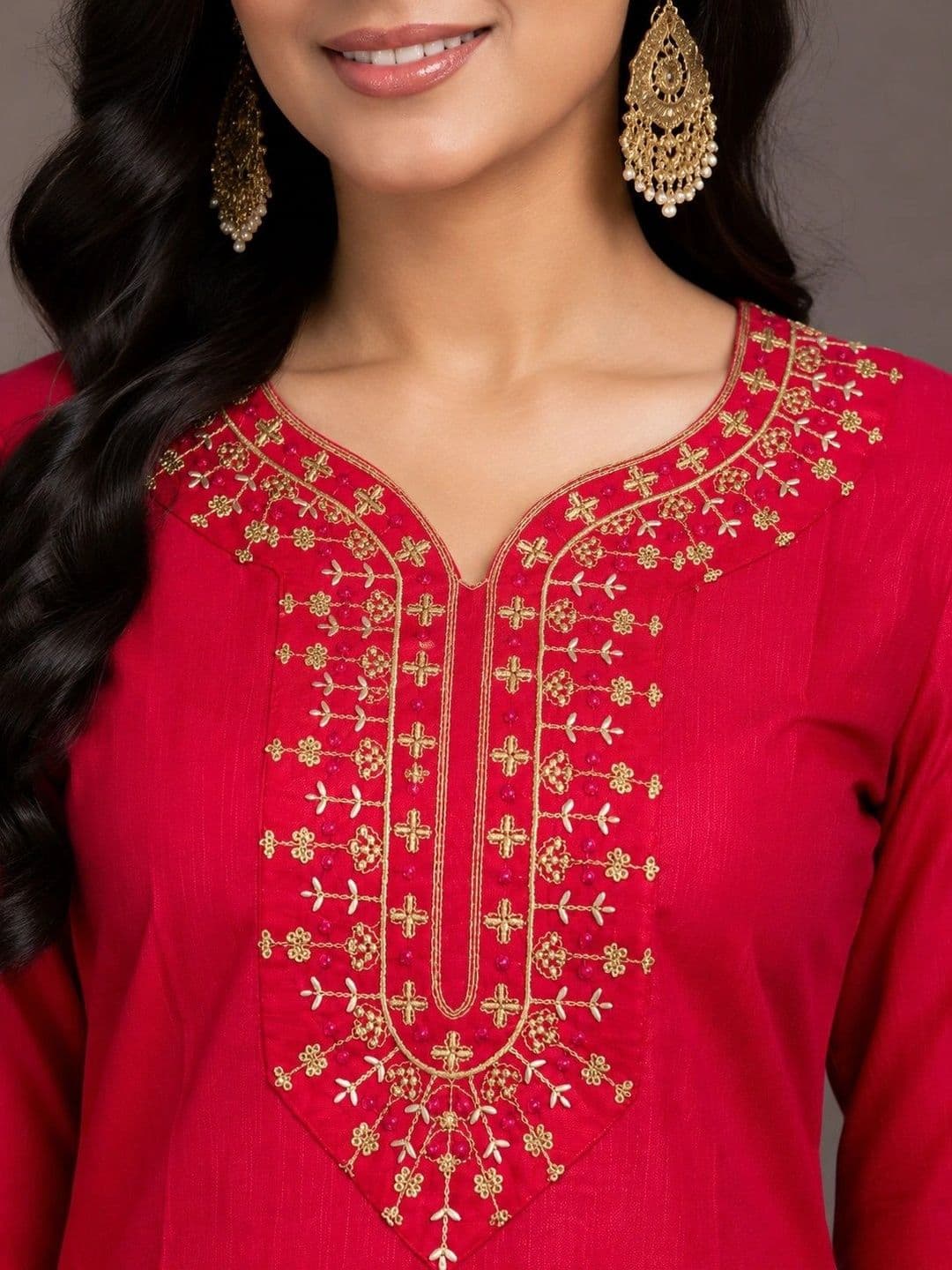 AALO FASHIONS Women Ethnic Motifs Embroidered Regular Thread Work Kurta with Trousers & With Dupatta thumbnail 4
